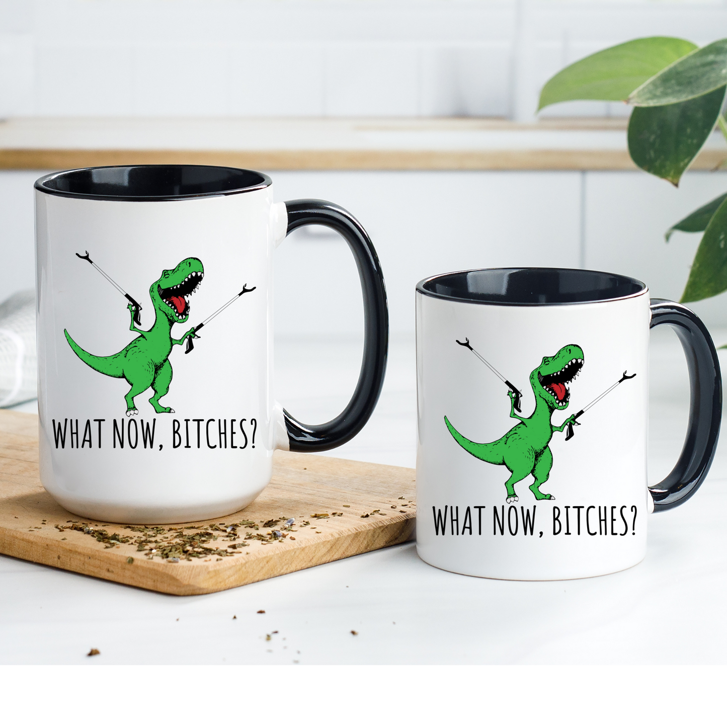 What Now B!tches Trex Mugs