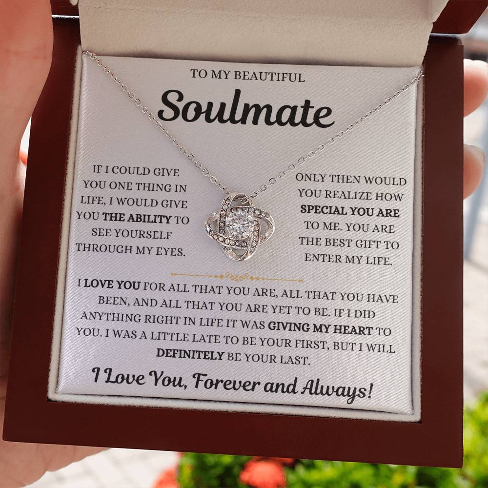 To My Beautiful Soulmate | I Will Love You Forever | Love Knot Necklace Gift