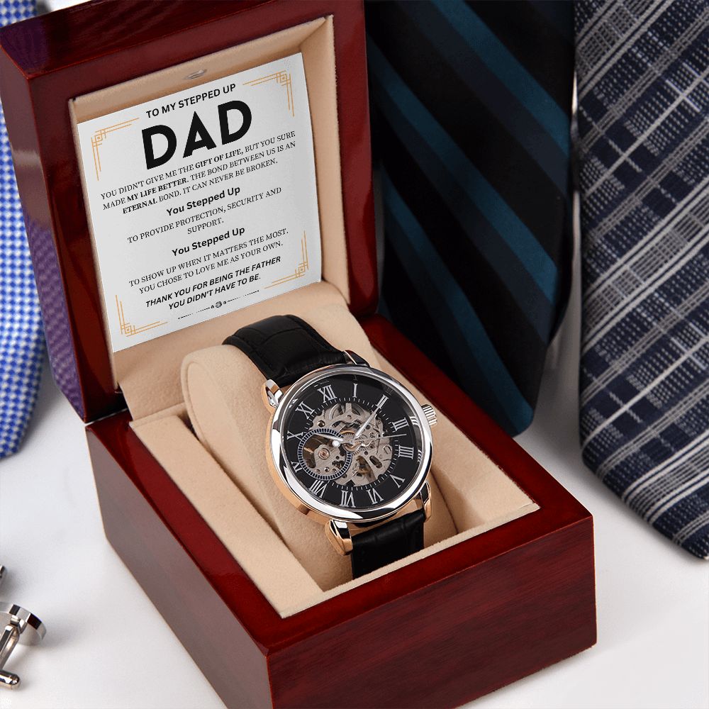 To My Step Dad | Men's Openwork Watch | Thank You For Stepping Up To Be A Father Gift Watch