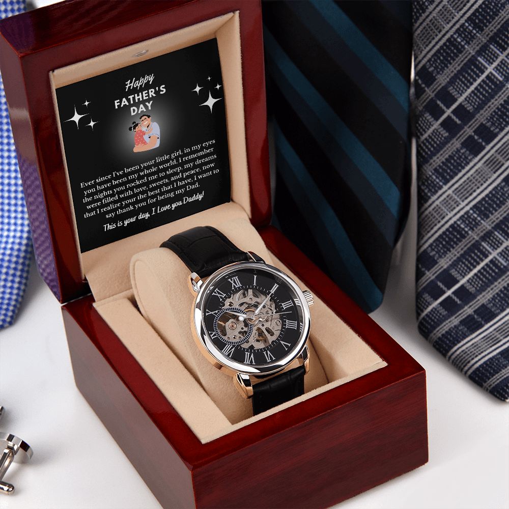 Happy Fathers Day | Thank You For Being My Dad | Men's Openwork Watch Gift