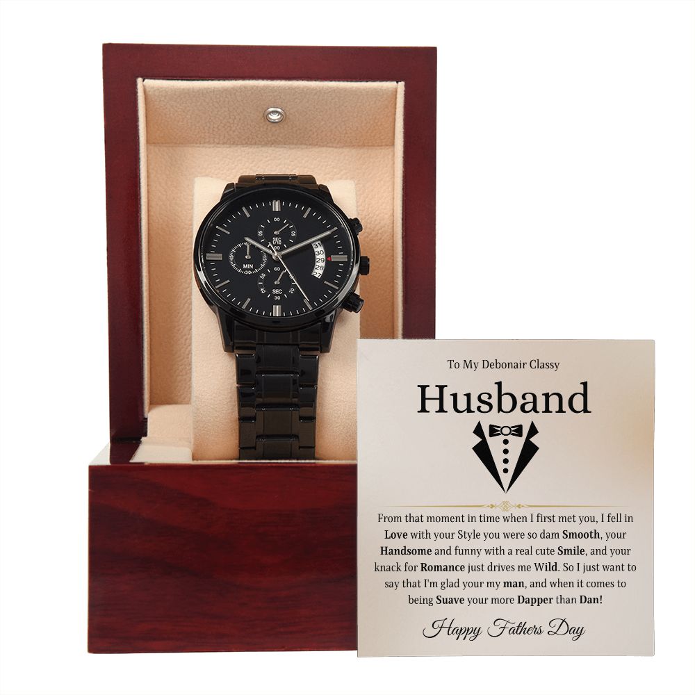To My Debonair Husband | Black Chronograph Watch | Father's Day Gift Watch