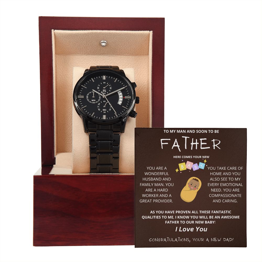 Brand New Father | Black Chronograph Watch | Your Going To Be A Dad Gift Watch