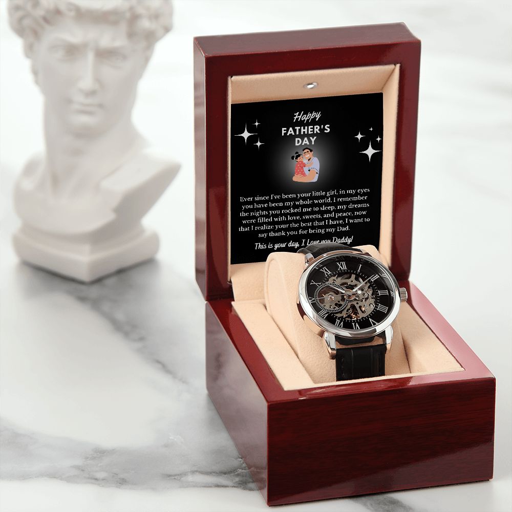 Happy Fathers Day | Thank You  For Being My Dad | Men's Openwork Watch Gift