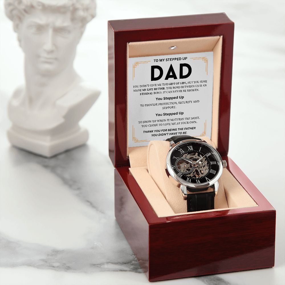 To My Step Dad | Men's Openwork Watch | Thank You For Stepping Up To Be A Father Gift Watch