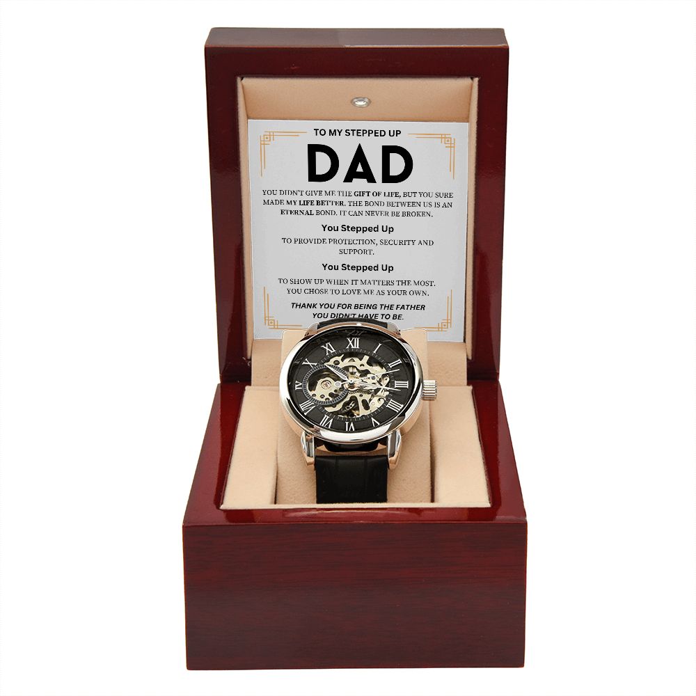 To My Step Dad | Men's Openwork Watch | Thank You For Stepping Up To Be A Father Gift Watch