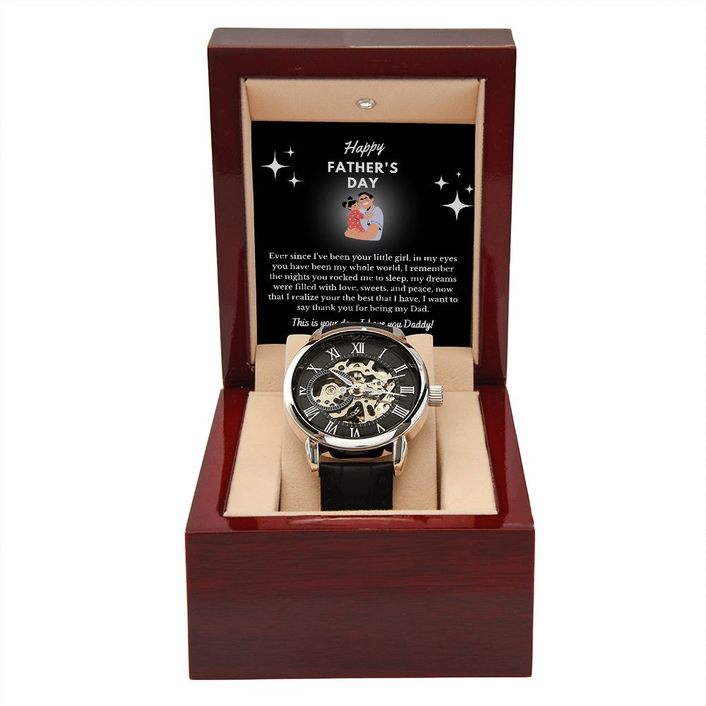Happy Fathers Day | Thank You  For Being My Dad | Men's Openwork Watch Gift