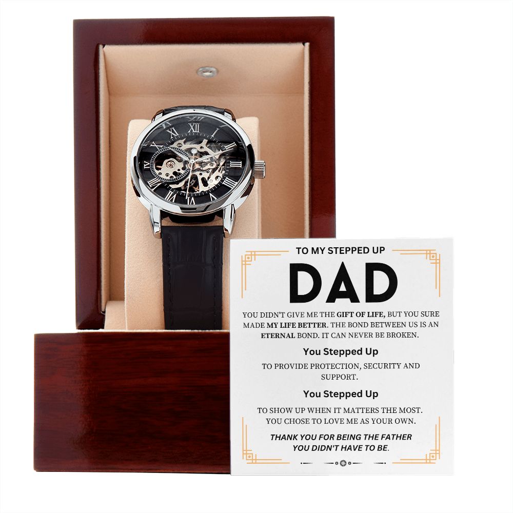 To My Step Dad | Men's Openwork Watch | Thank You For Stepping Up To Be A Father Gift Watch