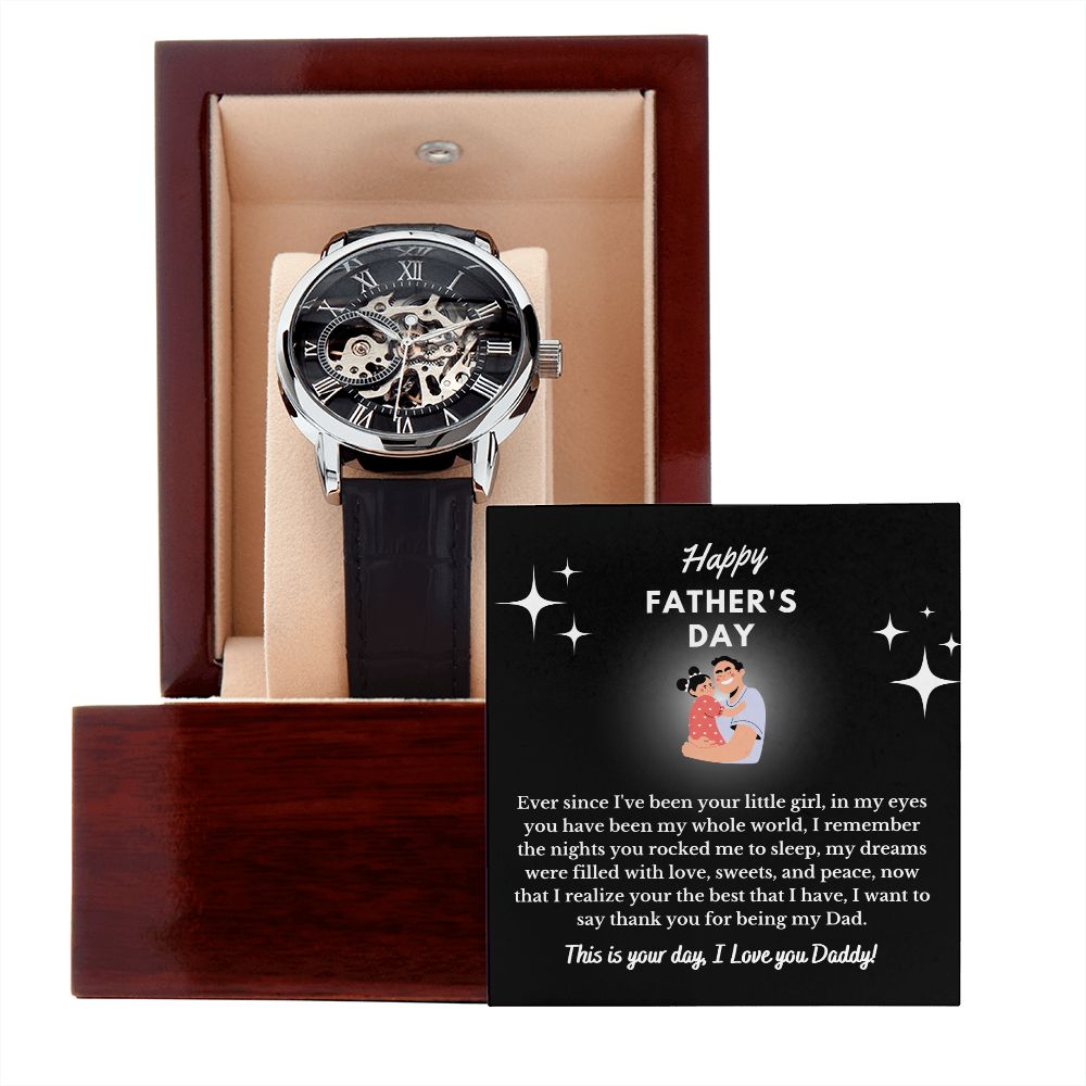 Happy Fathers Day | Thank You  For Being My Dad | Men's Openwork Watch Gift