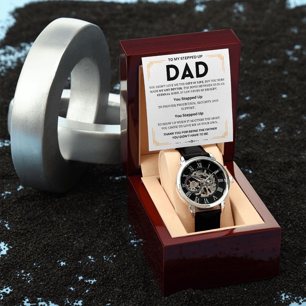 To My Step Dad | Men's Openwork Watch | Thank You For Stepping Up To Be A Father Gift Watch