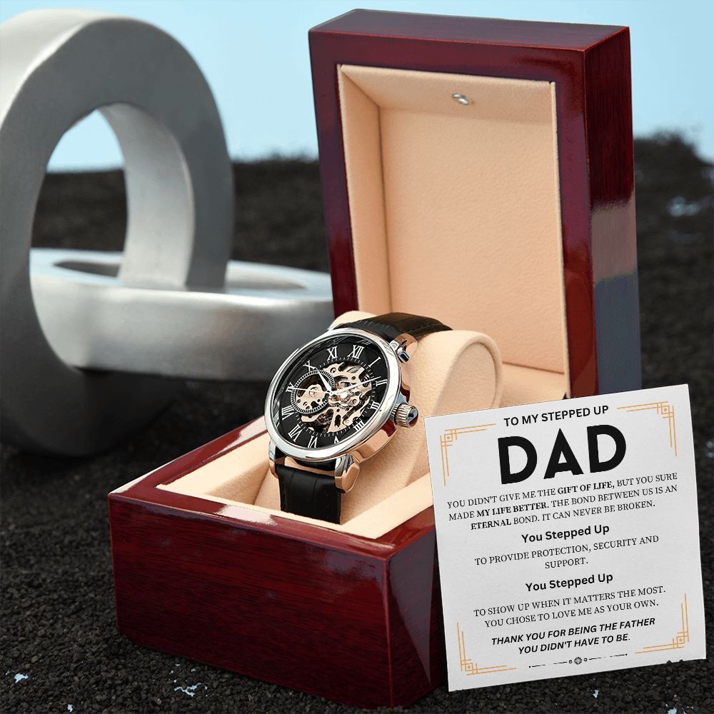 To My Step Dad | Men's Openwork Watch | Thank You For Stepping Up To Be A Father Gift Watch