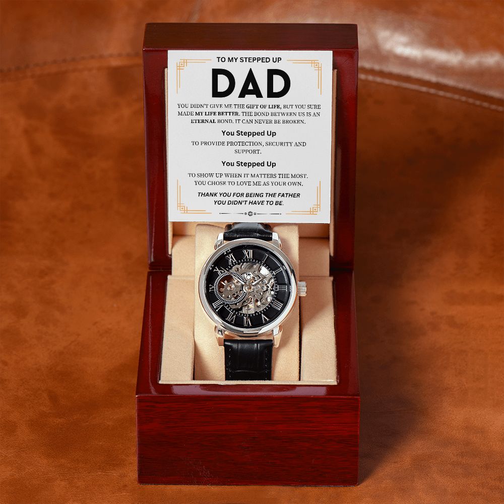 To My Step Dad | Men's Openwork Watch | Thank You For Stepping Up To Be A Father Gift Watch
