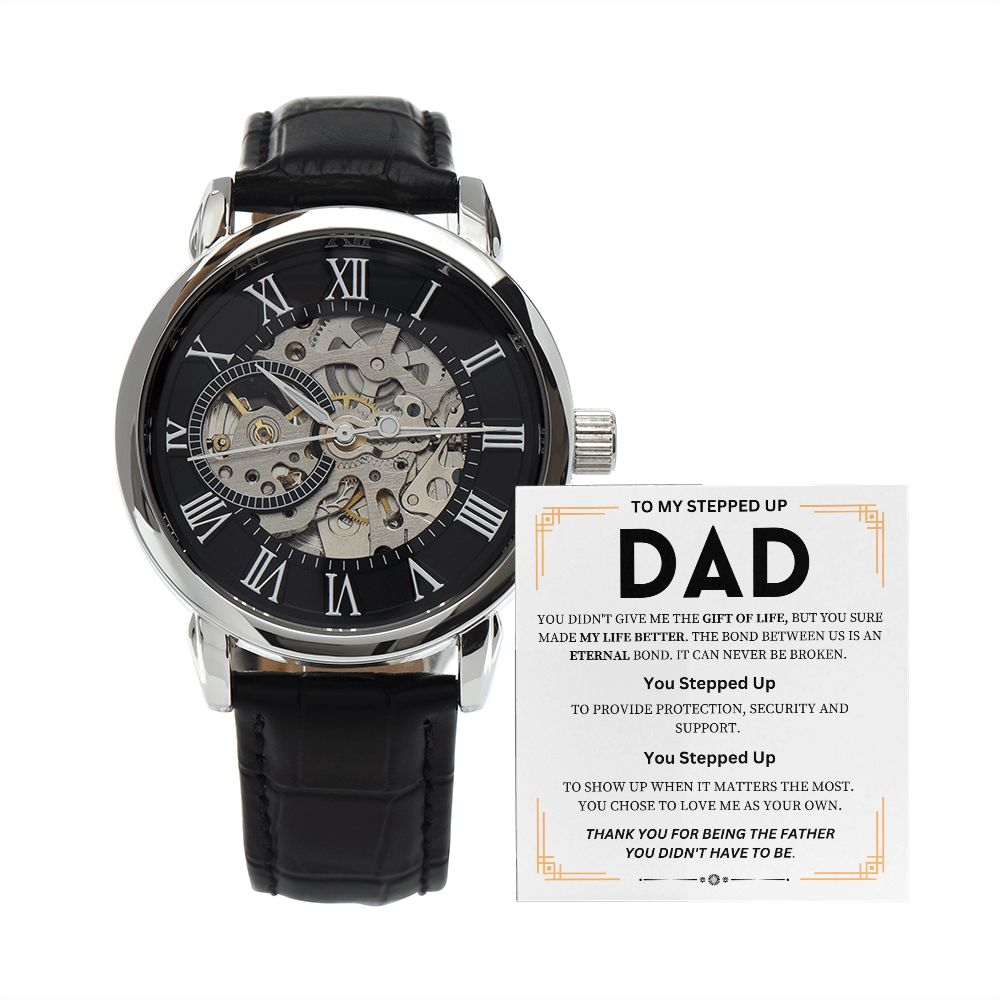 To My Step Dad | Men's Openwork Watch | Thank You For Stepping Up To Be A Father Gift Watch