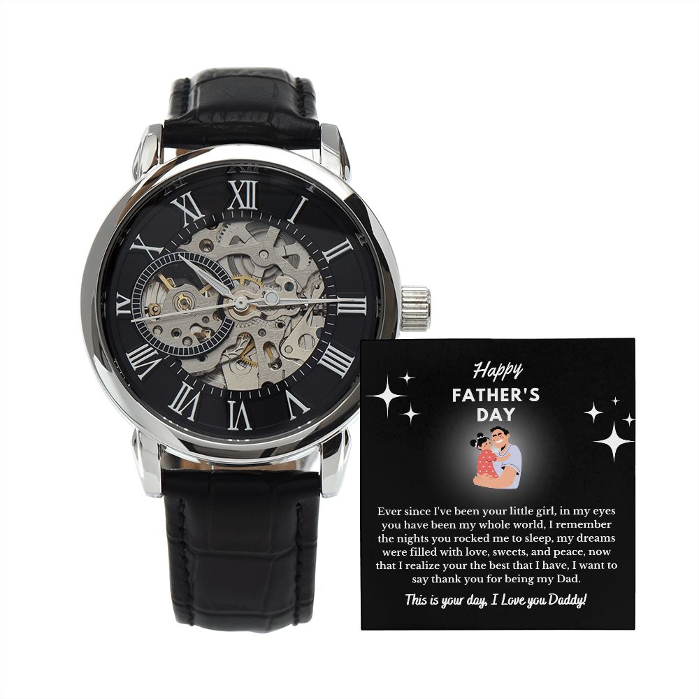Happy Fathers Day | Thank You  For Being My Dad | Men's Openwork Watch Gift