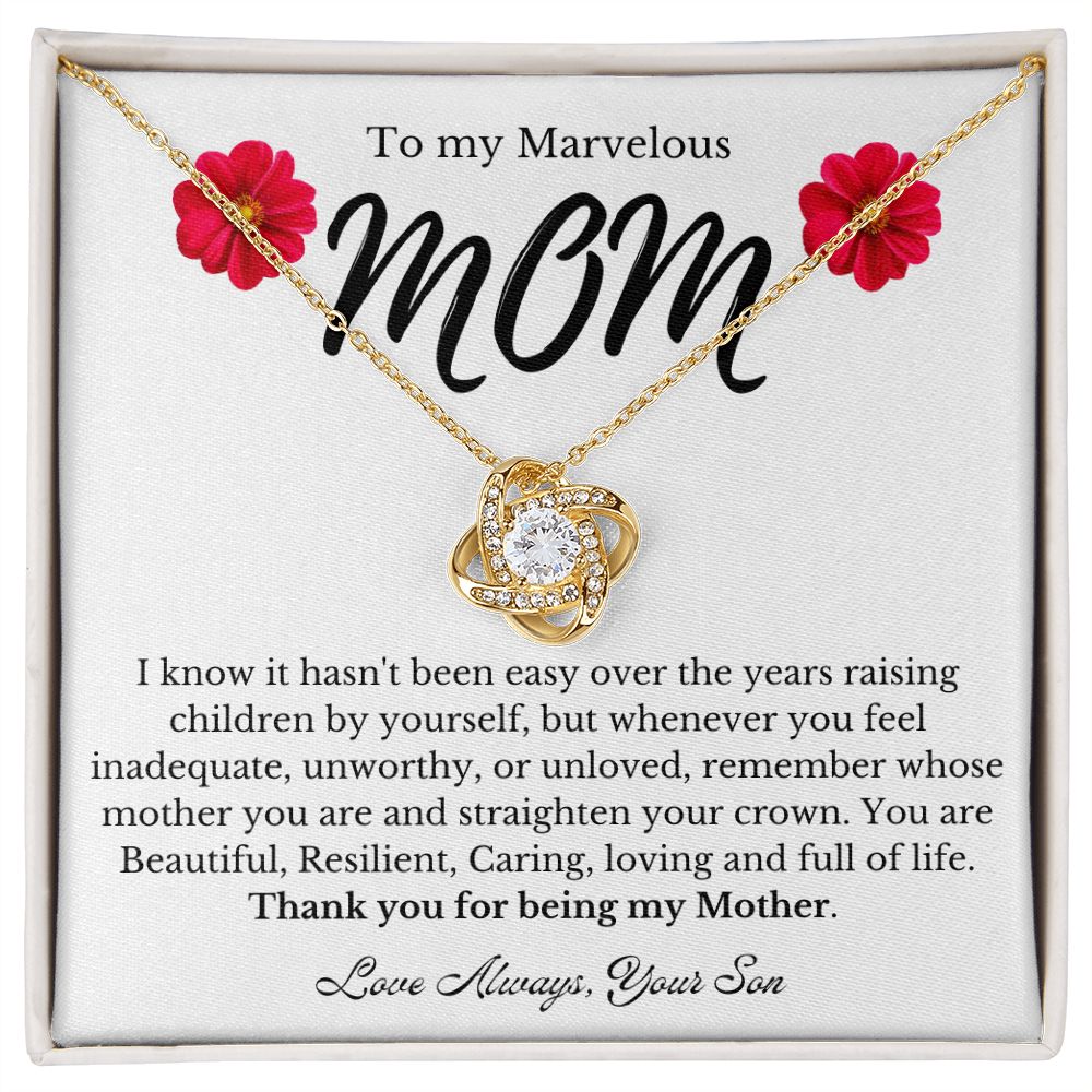 To My Marvelous Mom | Thank You For Being My Mother | Love Knot Necklace