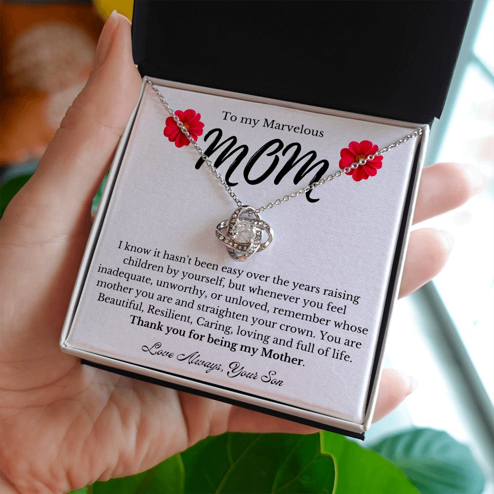 To My Marvelous Mom | Thank You For Being My Mother | Love Knot Necklace