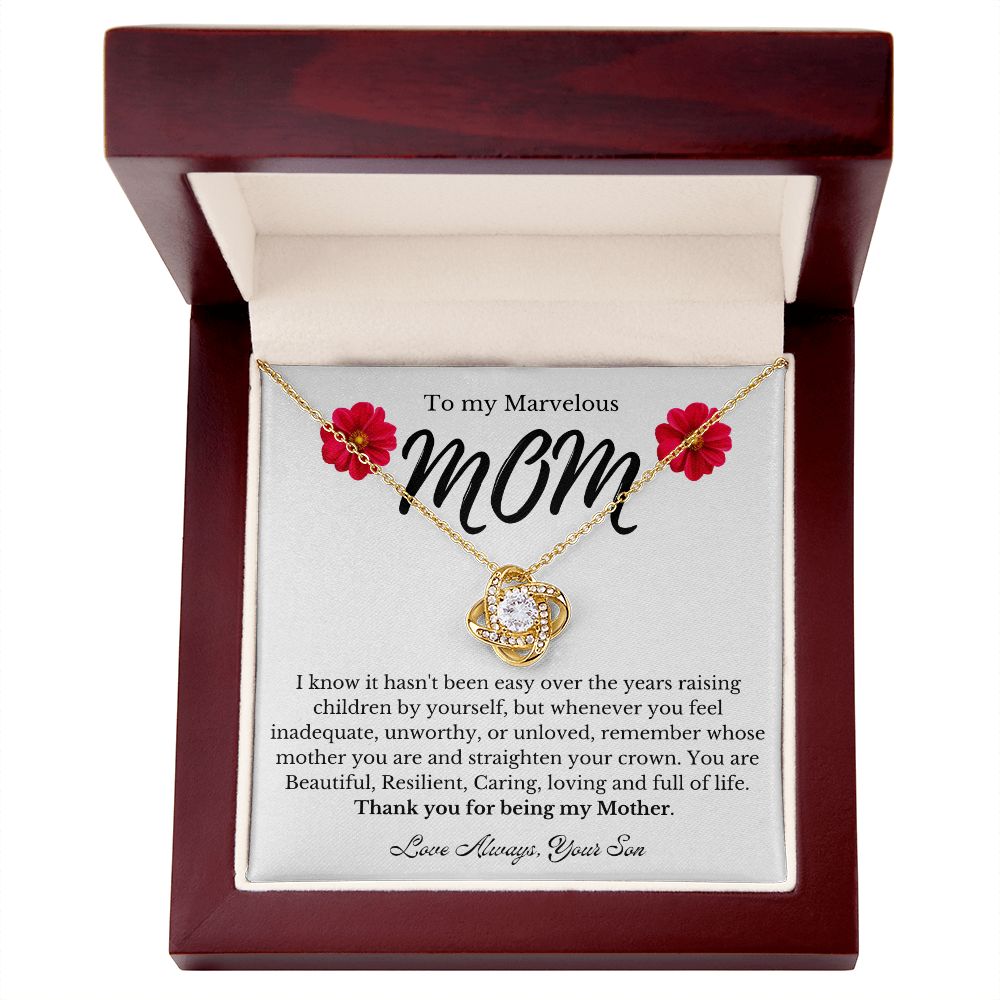 To My Marvelous Mom | Thank You For Being My Mother | Love Knot Necklace