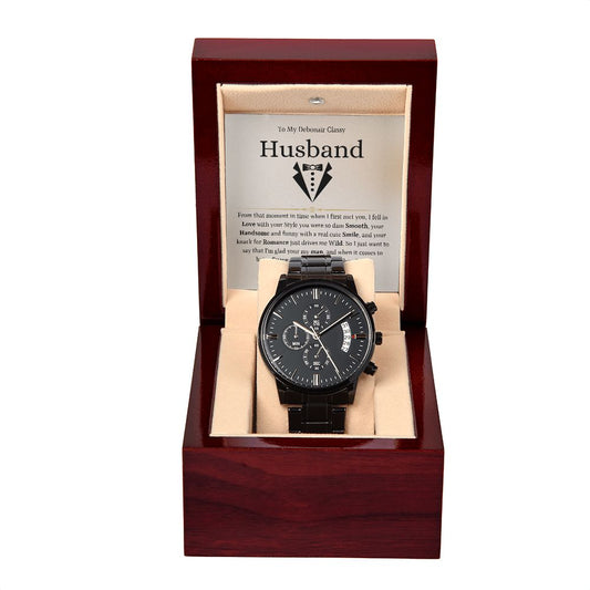 To My Debonair Husband | Black Chronograph Watch | Father's Day Gift Watch